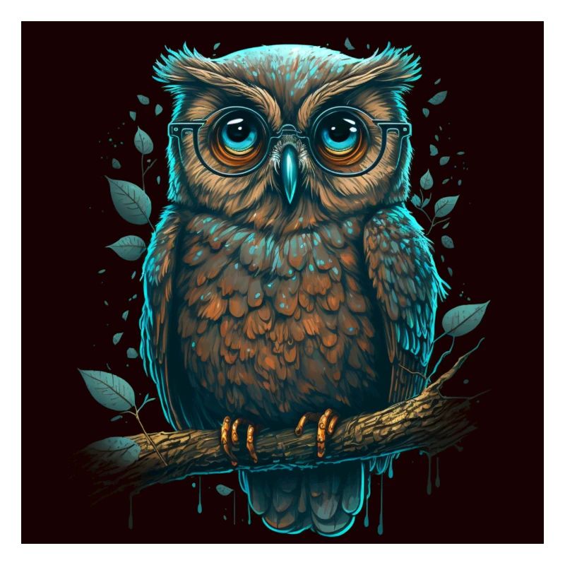 Süsse nerdy Eule mit einer Brille auf einem Ast