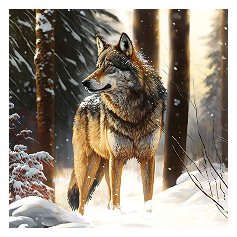Loup dans la forêt enneigée
