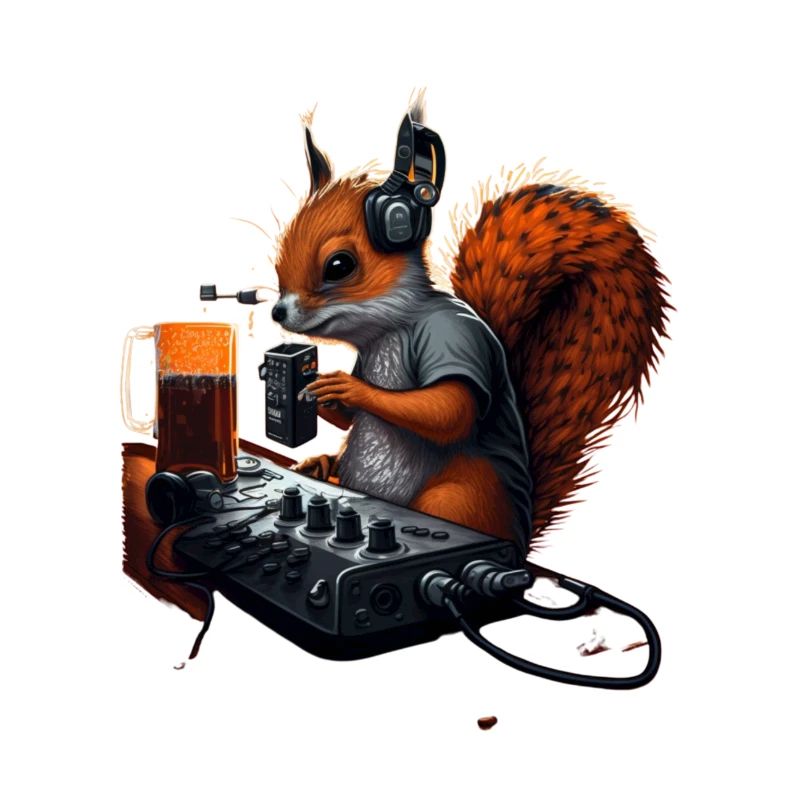 Techno DJ Eichhörnchen mit Bier