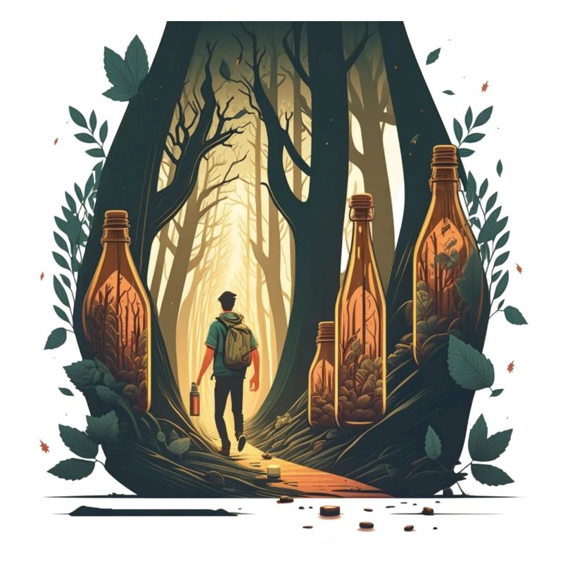 Wanderer im Wald voll mit Bier