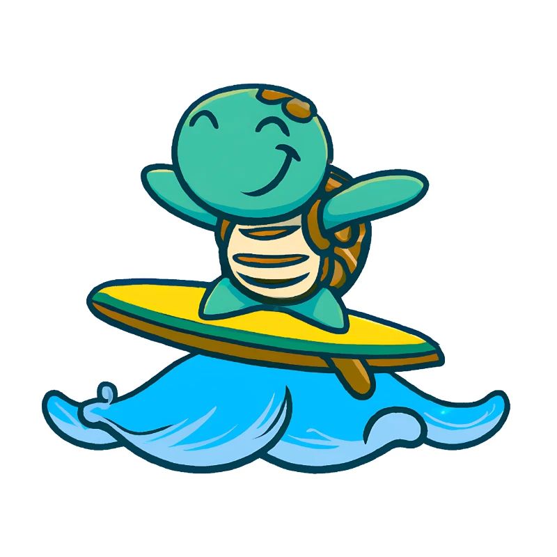 Cute turtle on the surfboard