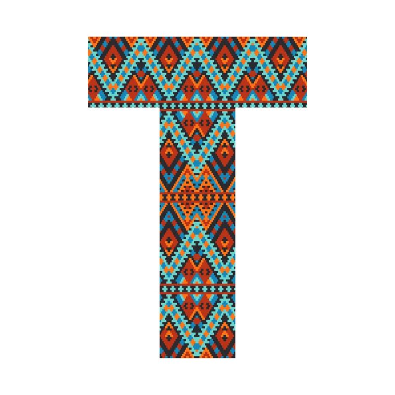 Buchstabe T-Boho-Design, buntes Monogramm