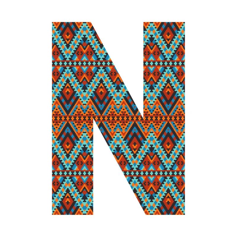 Buchstabe N- Boho-Design, buntes Monogramm