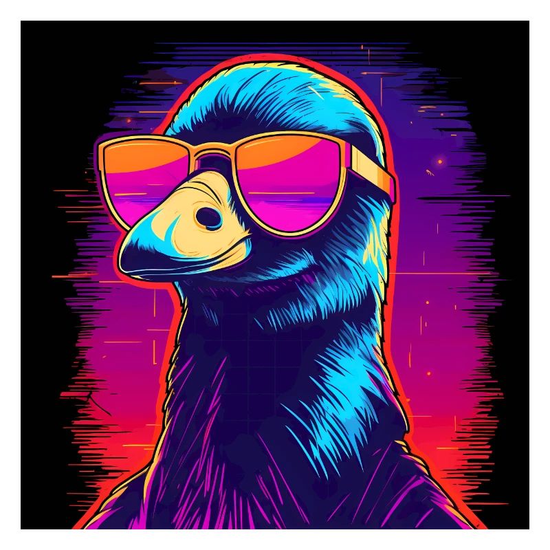 Chill-Vogel mit Brille im Synthwave-Stil