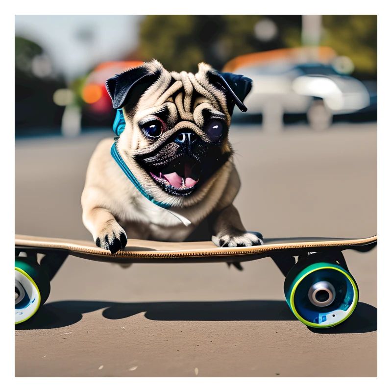 Mops auf Skateboard AICF 3