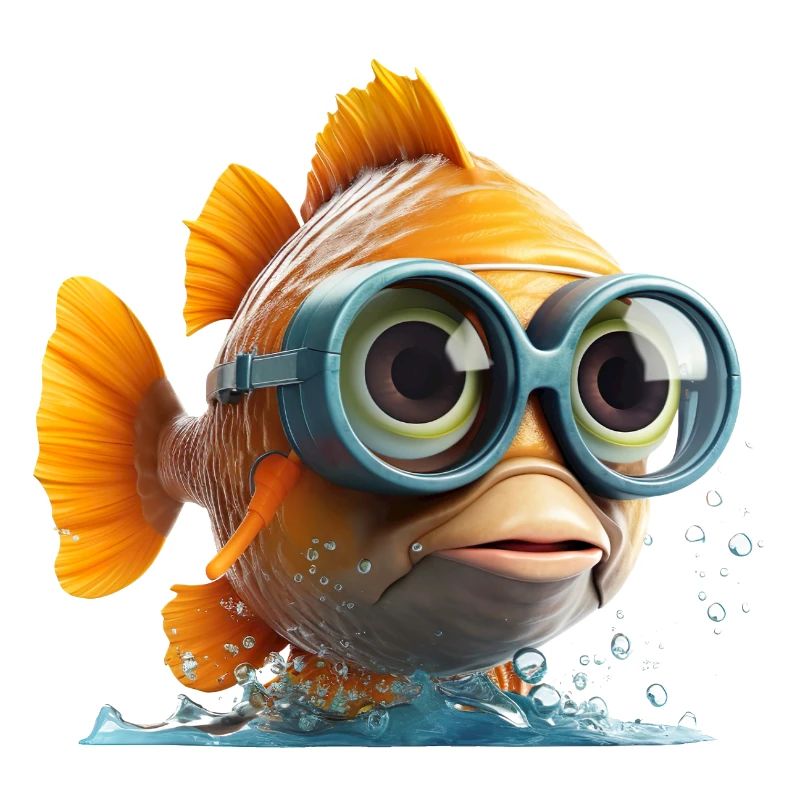 Funny fish with diving goggles
