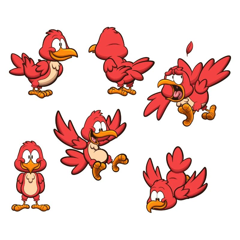 Red Cartoon Bird With Different Poses