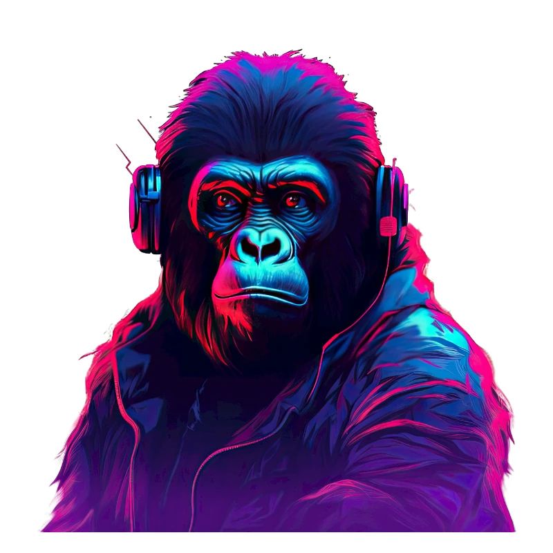 Synthwave-Neon-Beats eines Gorillas