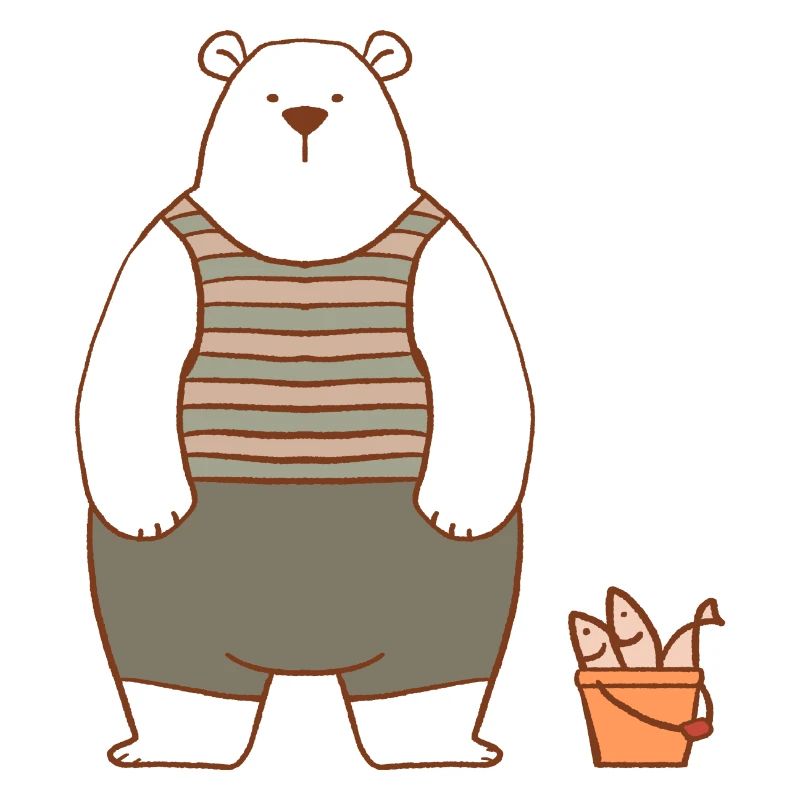 Eisbär mit einem Eimer Fisch