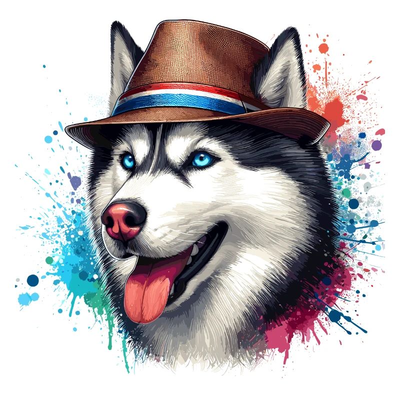 Husky-Kopf mit Hut