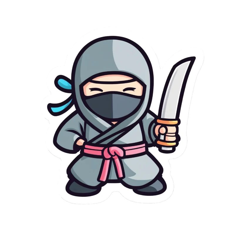 Ninja gris mignon avec épée katana