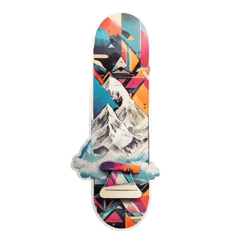 Snowboard with mountains and some geometric