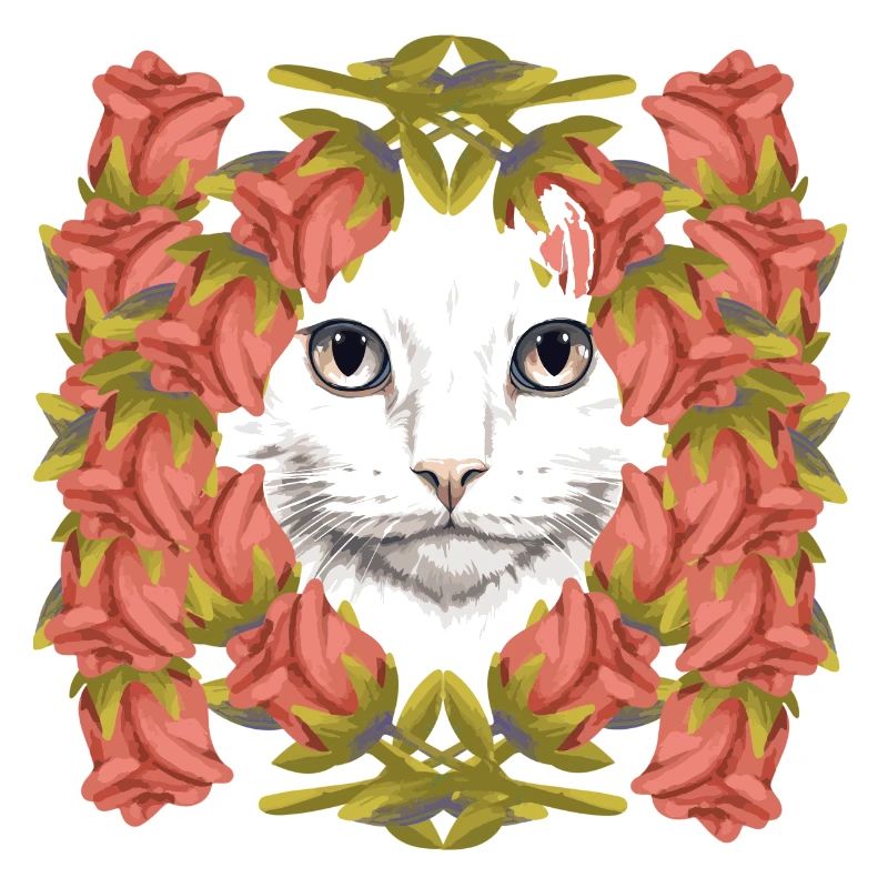 Roses Fleurs Chat Visage Chat Chat