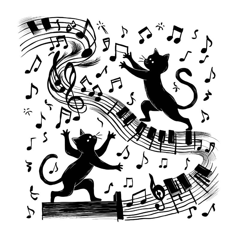 Black cats pattern playing with musical note
