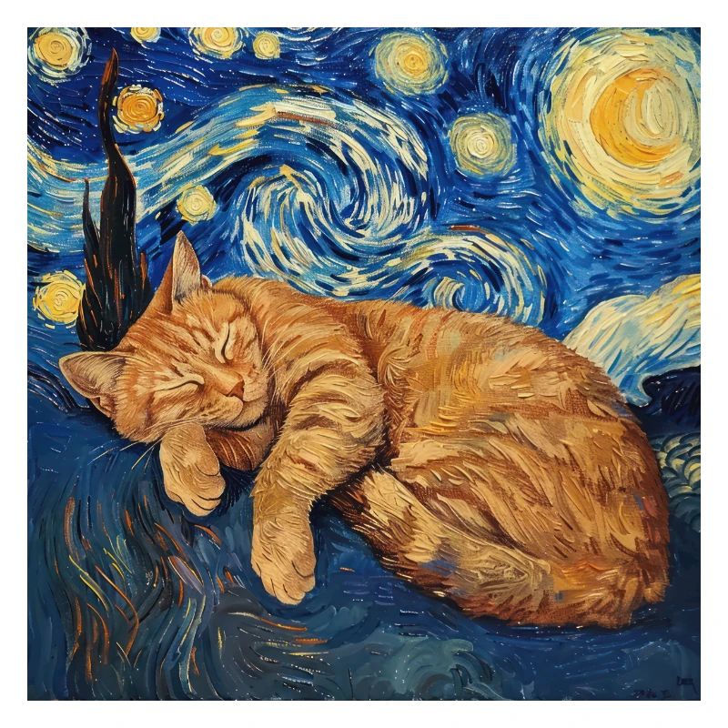 Cat Van Gogh Starry Night