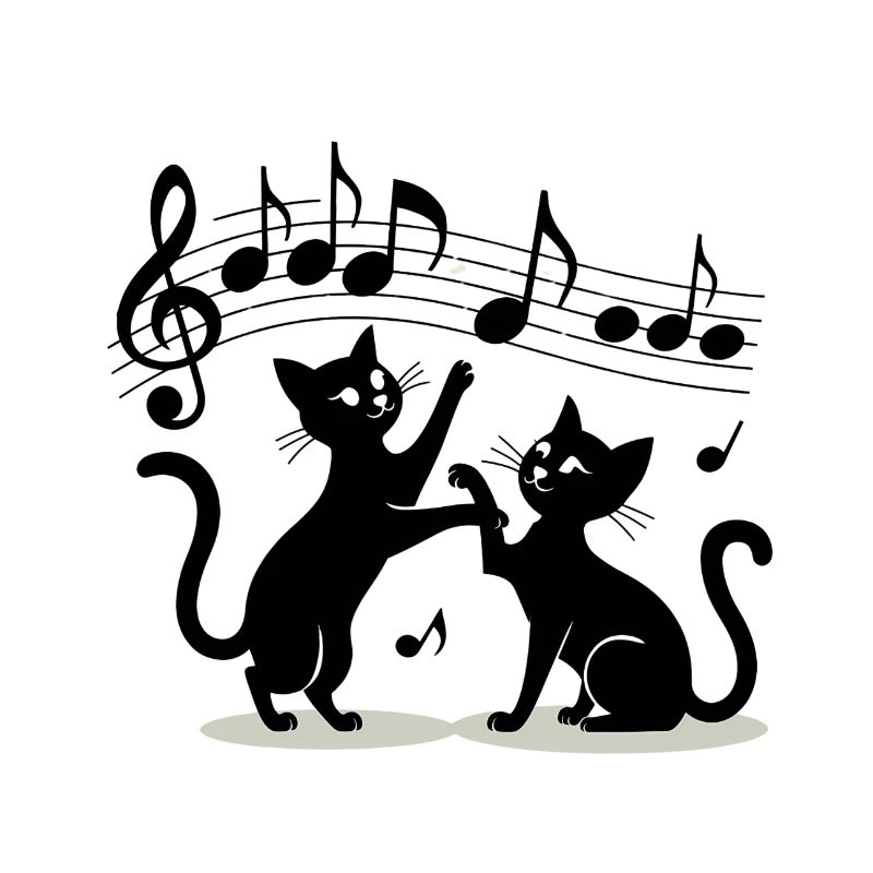 Black cats pattern playing with musical note