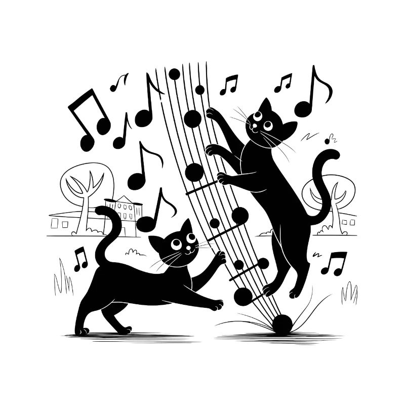 Black cats pattern playing with musical note