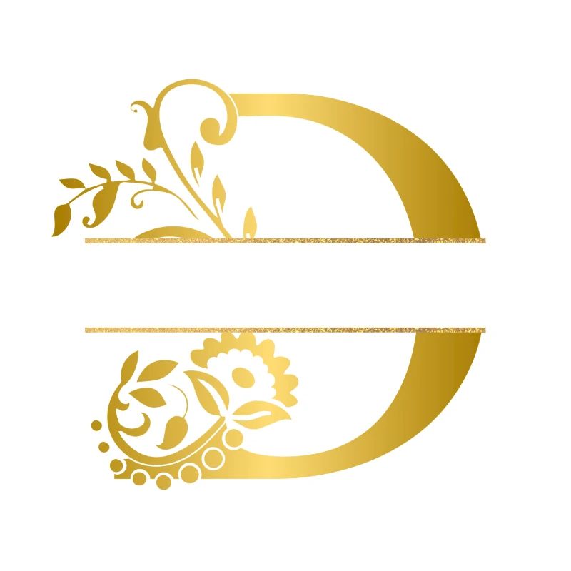 Personalized floral gold letter D - gift idea