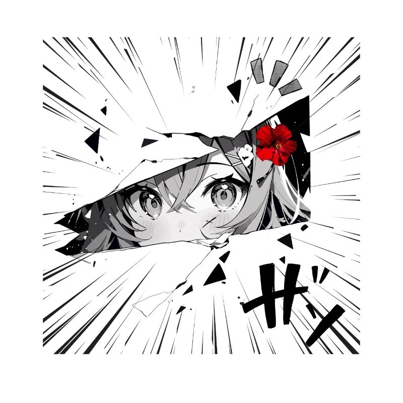 Anime-Mädchen mit roter Blume