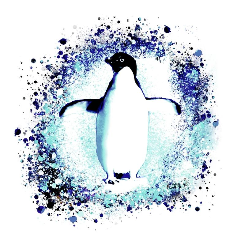 penguin,king penguin,graffiti,blue, snow