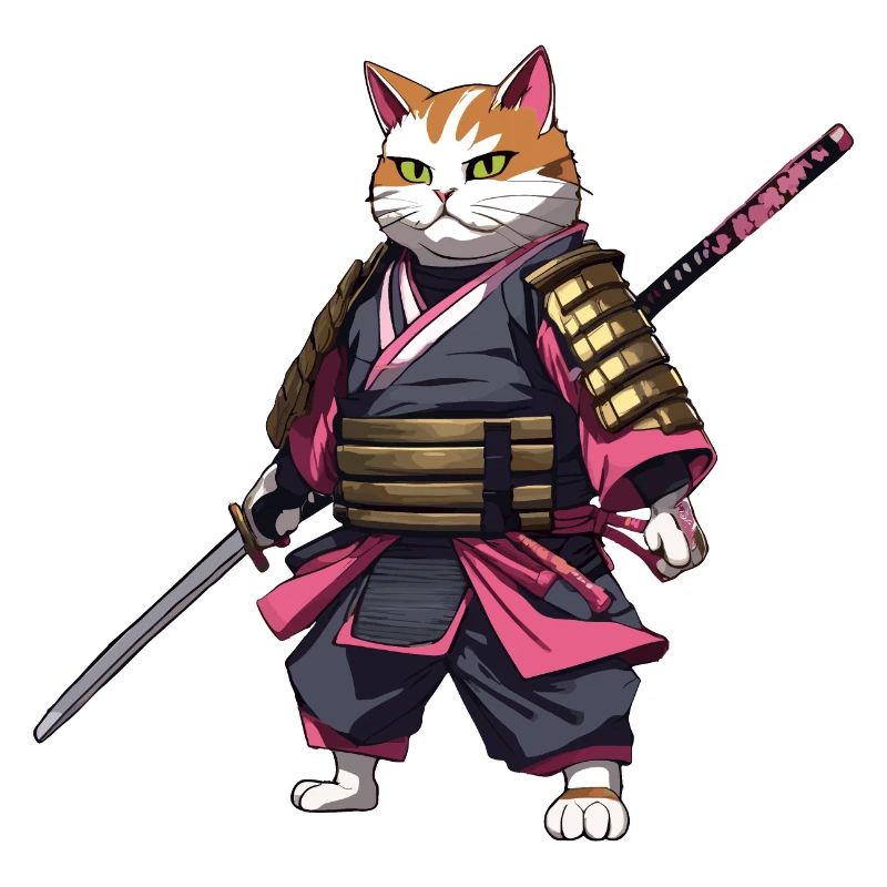 Chat samouraï & fleurs de cerisier #3