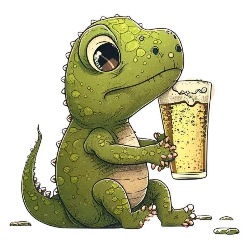Mignon petit bébé dino avec de la bière