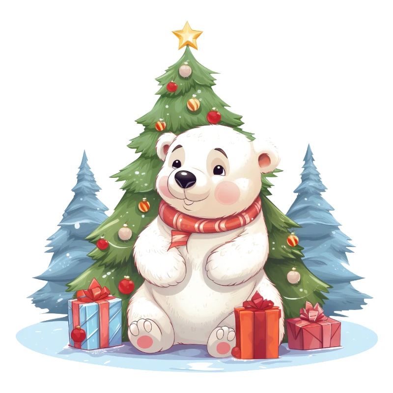Weihnachten Eisbär mit Weihnachtsbaum