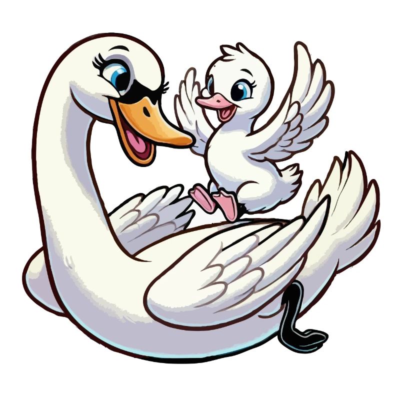 Schwanenmutter und Kind beim Herumtollen