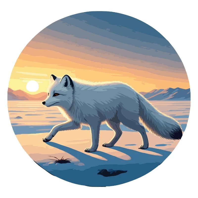 Arctic fox at sunrise