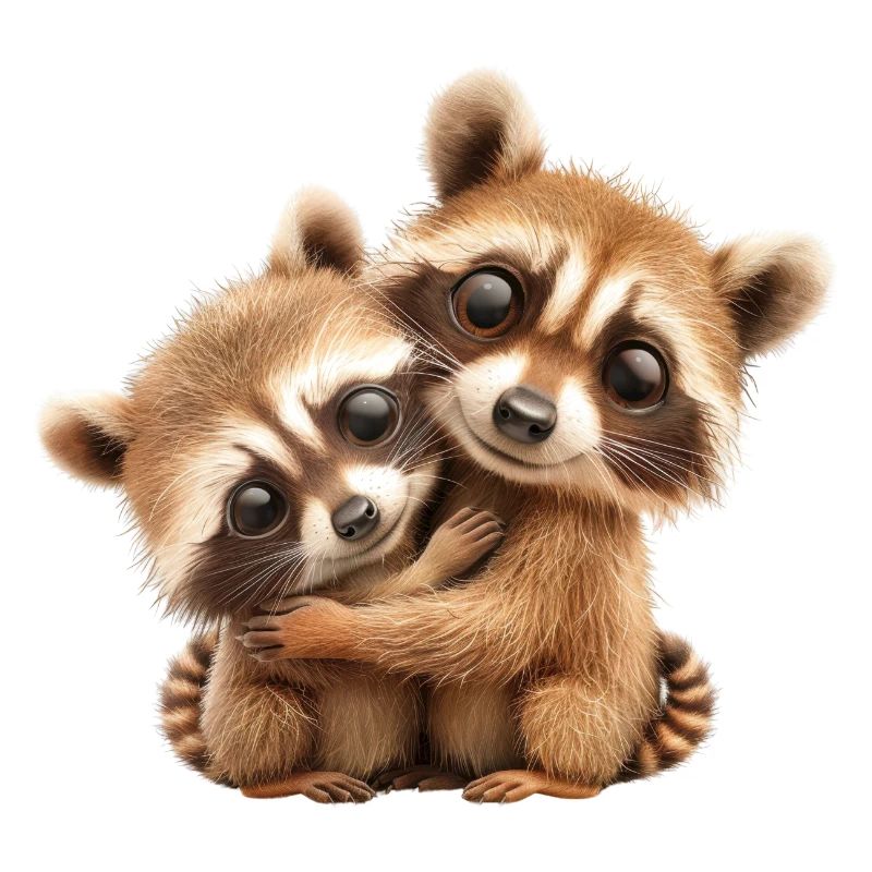 Two Cute Raccoons Hugging