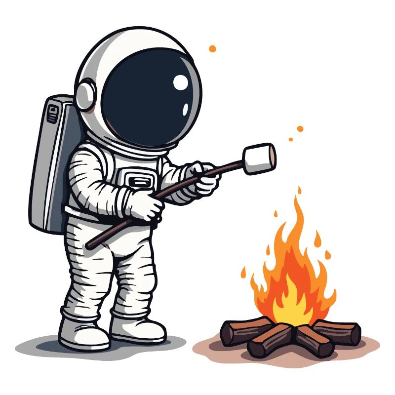 Astronaut roasting marshmallow at campfire