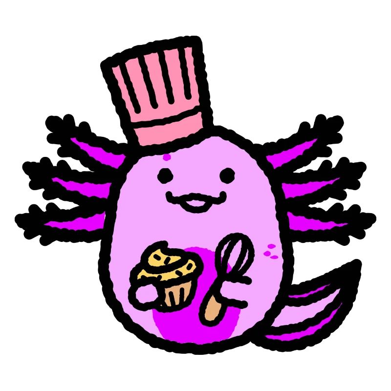 Mignon rose violet mangeant de l’axolotl avec chapeau