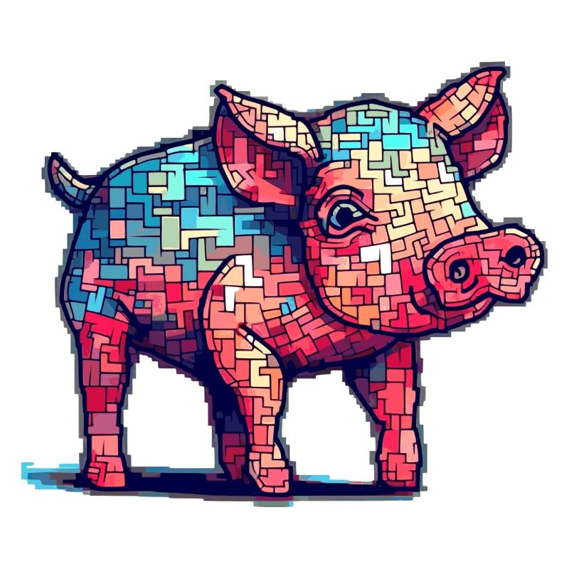 Retro pig in cool 8 bit graphics