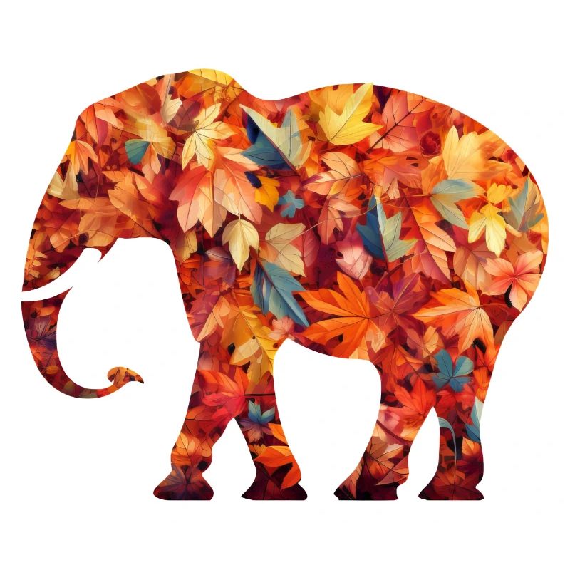 Éléphant dans les feuilles d’automne