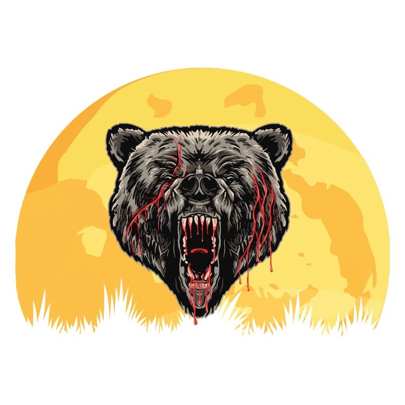 Angry Bear Sunset Retro Nature