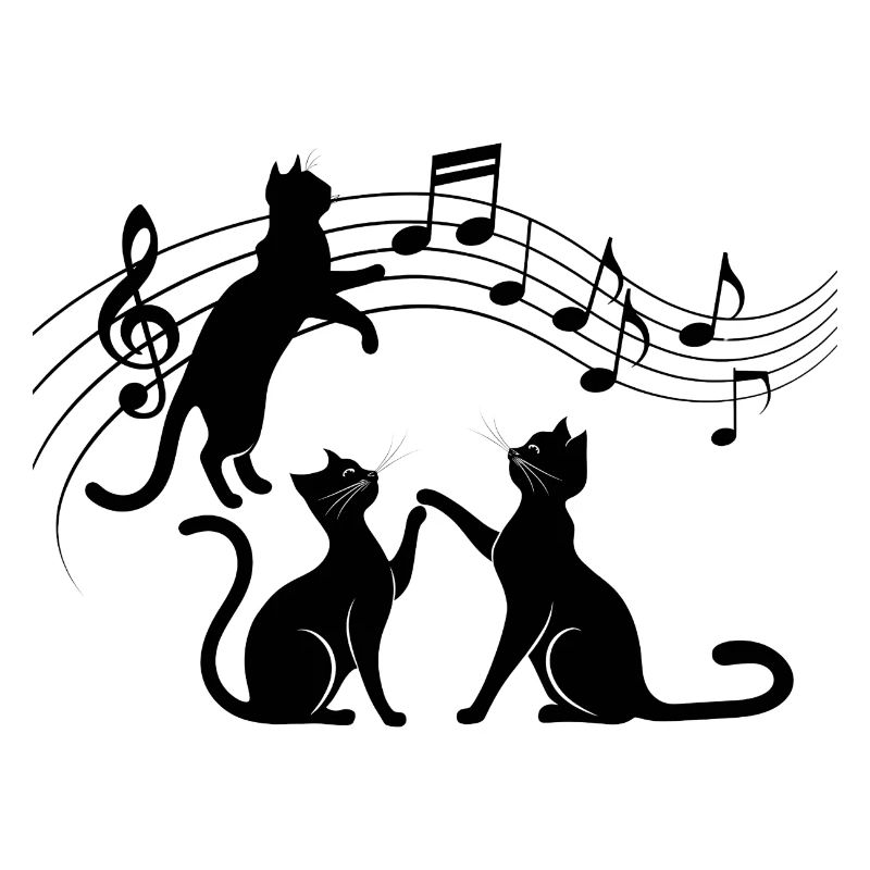 Schwarze Katzen Muster spielen mit Musiknote