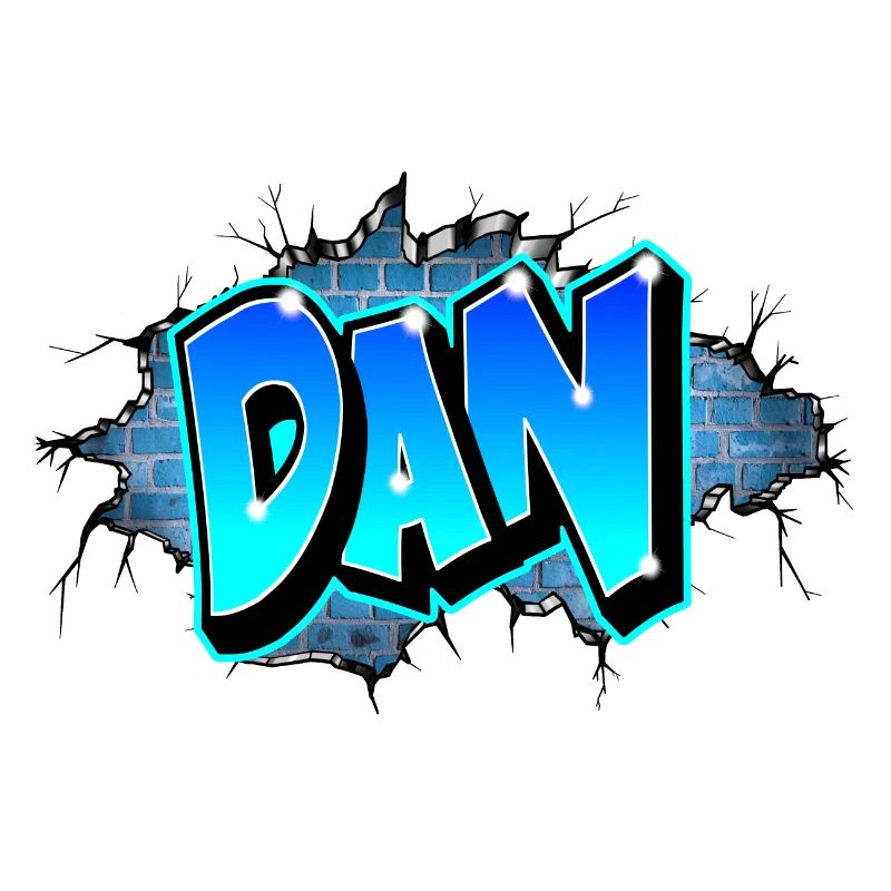 Graffiti DAN Wall Cracks Blue Bricks
