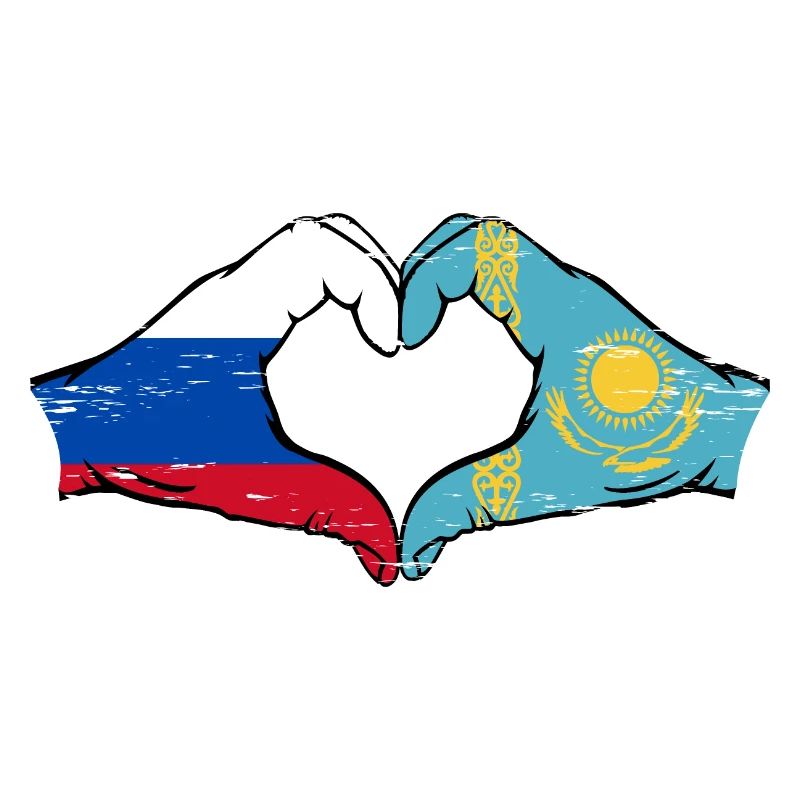 Russie Kazakhstan Drapeau Mains Coeur Forme Utilisé