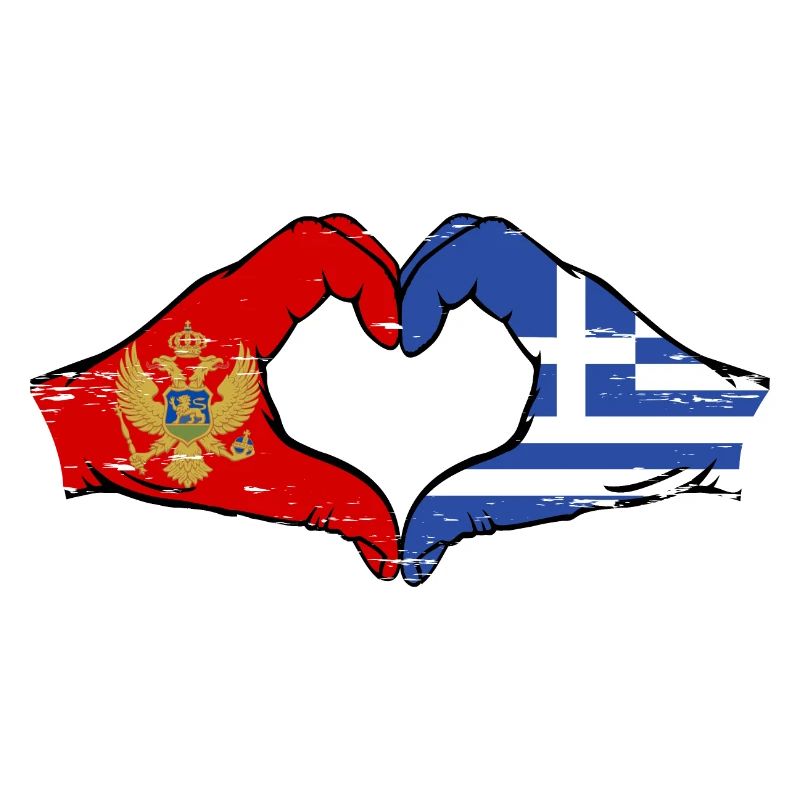 Monténégro Grèce Drapeau Mains Coeur Forme Utilisé