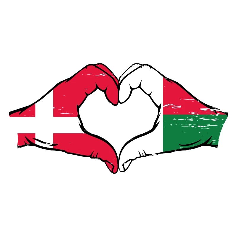 Danemark Madagascar Drapeau Mains Coeur Forme Utilisé