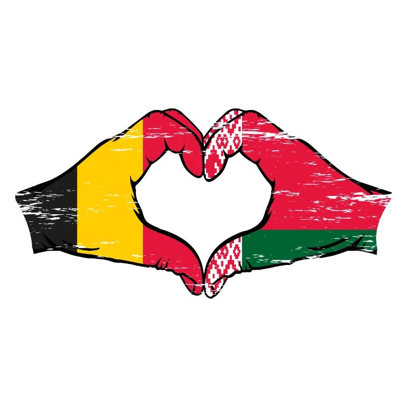 Belgique Biélorussie drapeau mains coeur forme utilisé