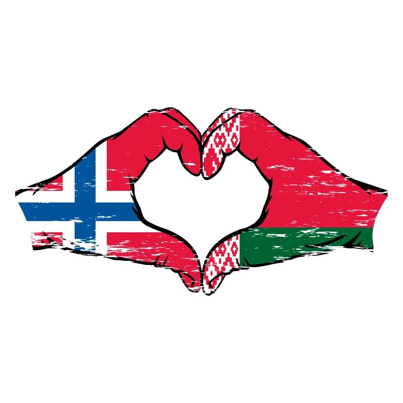 Norvège Biélorussie Drapeau Mains Coeur Forme Utilisé
