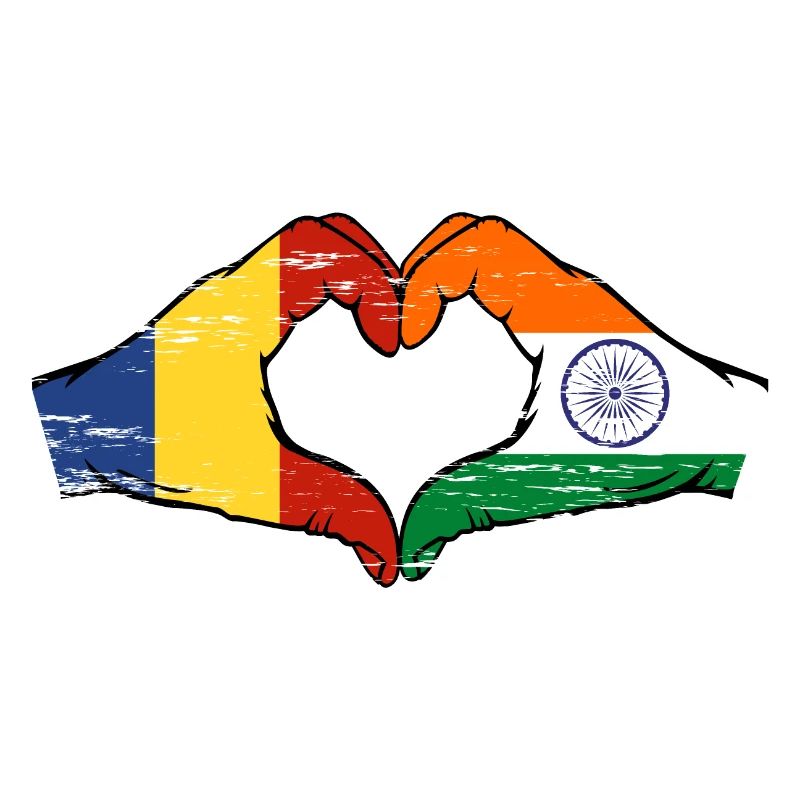 Roumanie Inde Drapeau Mains Coeur Forme Utilisé