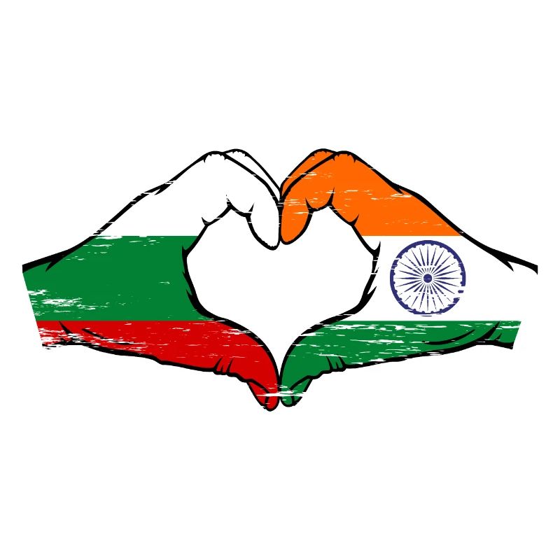 Bulgarie Inde Drapeau Mains Coeur Forme Utilisé