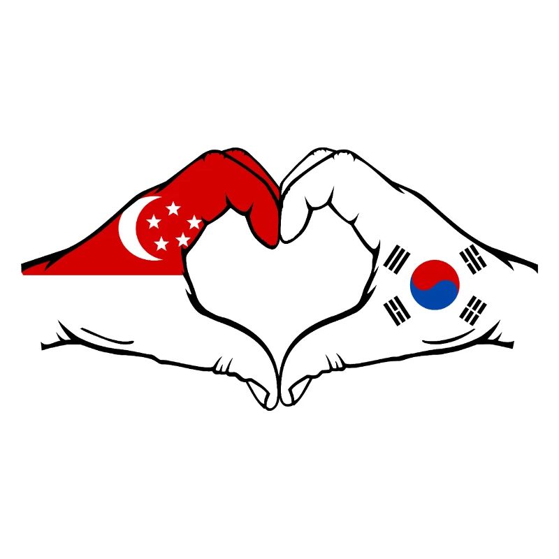 Singapour Corée du Sud Drapeau Mains Coeur Forme