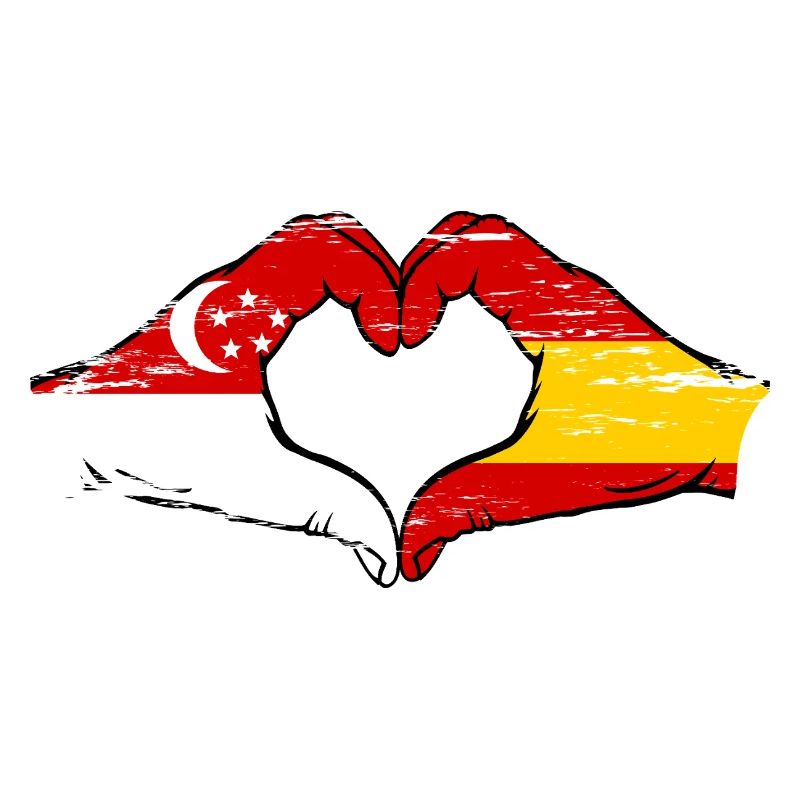 Singapour Espagne drapeau mains forme de coeur utilisé