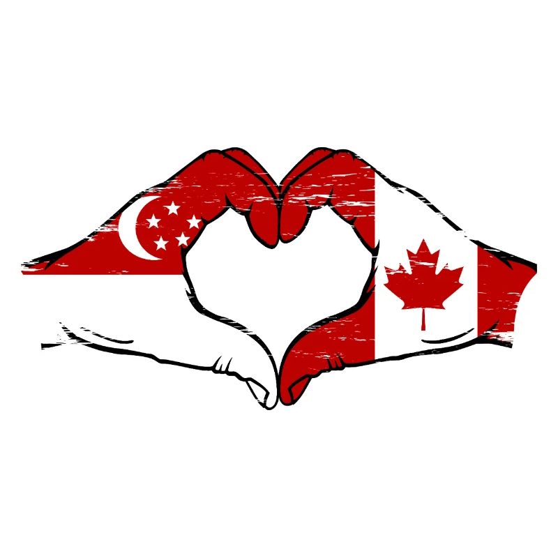 Singapour Canada Drapeau Mains Forme Coeur