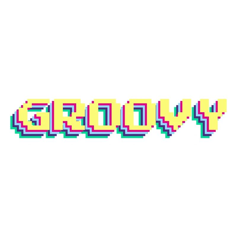 Groovy Funky Yeah 90er Design Buntes Wort 3D Pixel