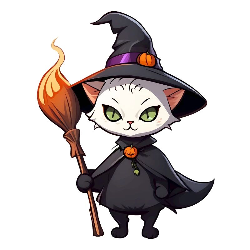 Mignon chat d’Halloween avec chapeau de sorcière.