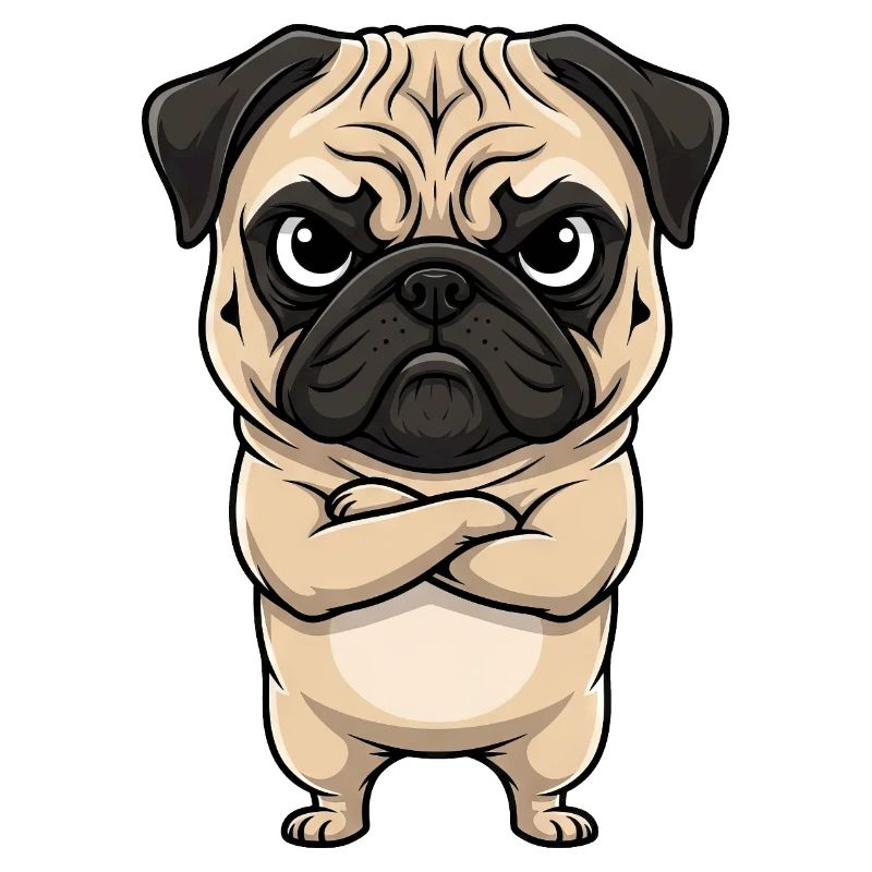 Pug Cartoon Grumpy Sour Annoyed Cute